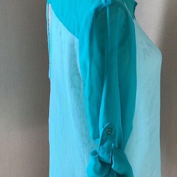 Bongo large aqua Blouse women’s long sleeve - Picture 3 of 16